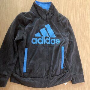 Adidas Windbreaker Jacket 4/4T Black and Blue Full Zip Polyester Pockets Logo